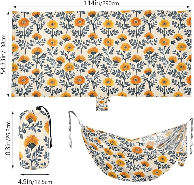 Camping Hammock Outdoor Hammocks for Outside Marigold Flowers Beach Trees Portable Lightweight with Pockets Tree Straps Indoor