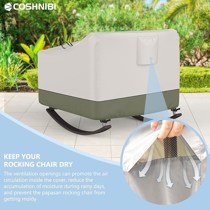 COSHNIBI Outdoor Papasan Rocking Chair Cover,Heavy Duty Waterproof Rocker Cover ,Fits for Rocking Chairs & Rattan Wicker Chairs-41"W x 45"D x 31"H,Beige