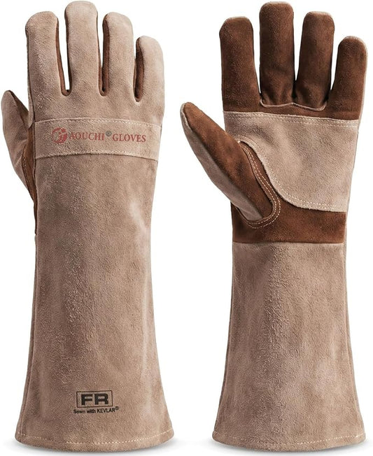 Welding Gloves-Long Sleeve Fireproof and Heat Resistant 15IN. | Cowhide Leather Gloves for Gardening,BBQ,Oven,Grill,Tig,Mig,Baking,Furnace,Stove,Animal Handling Best Gift for Man