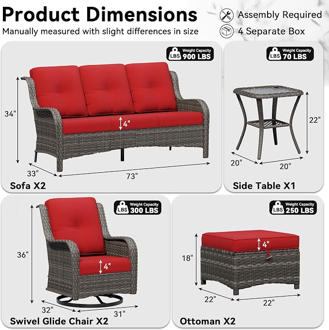 7 Piece Outdoor Wicker Patio Furniture Set, Outdoor Swivel Rocker Patio Chairs Set with Thickened Olefin Cushions, High Back and Deep Seating, Hand-Woven PE Rattan for Porch, Deck