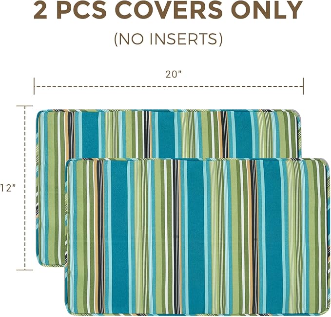 Lumbar Pillow Covers Set of 2, Outdoor Indoor Waterproof Patio Lumbar Pillowcase Shell 12x20 Inch, Rectangular Cushion Case for Couch Sofa Garden Farmhouse-Green Stripe