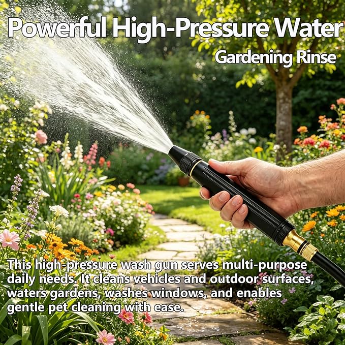 Home High Pressure Car Wash Water Gun with Booster Nozzle, Powerful High-Pressure Water Gun for Car Cleaning, for Watering Plants and Vegetables, and Garden Hose