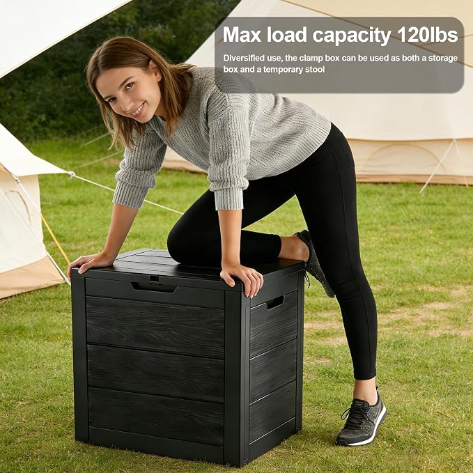 35 Gallon Outdoor Storage Box, Waterproof Deck Box with Lockable Lid & Heavy-Duty Base, All-Weather Nylon Patio Furniture Cover for Pool Toys, Cushions, Multi-Purpose Outdoor Use