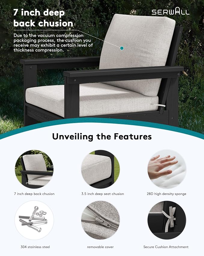 SERWALL HDPE Outdoor Patio Furniture Set with Coffee Table