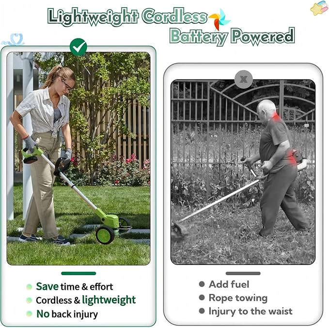 Weed Wacker, 21V Electric Cordless Weed Eater 2×4.0Ah Battery-Powered with 3 Types of Blades, Adjustable Cutting Angle & Height, 3-in-1 Stringless Grass Trimmer, Brush Cutter for Lawn Yard Garden