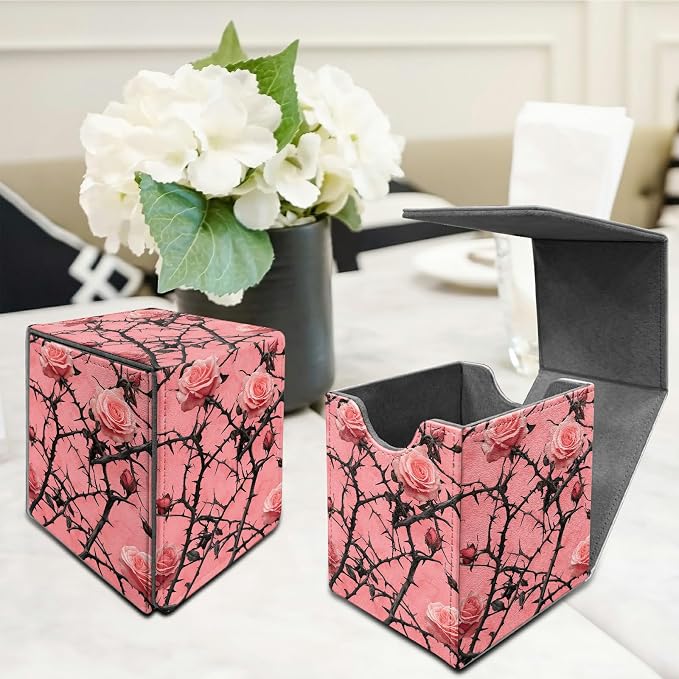 Pink Flower Tree Card Deck Box for MTG, Personalized Card Storage Case Fits 120+ Sleeved Cards, Premium Leather TCG Box with Strong Magnetic Closure for Magic, CCG, PTCG, Baseball Cards