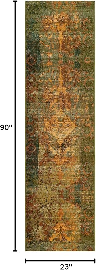 Liora Manne Marina Indoor/Outdoor Power Loomed Synthetic Blend Low Profile Area Rug - Traditional Medallion Casual Colorful (Kermin Green) (1'11" x 7'6")