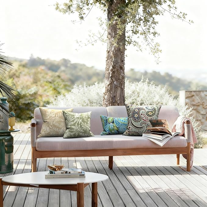 LVTXIII Outdoor Throw Pillows 16x16 Inch, Set of 2 Square Decorative Pillows with Inserts for Patio Furniture, Porch Chair, Garden Sofa, Tropical Leaf Green