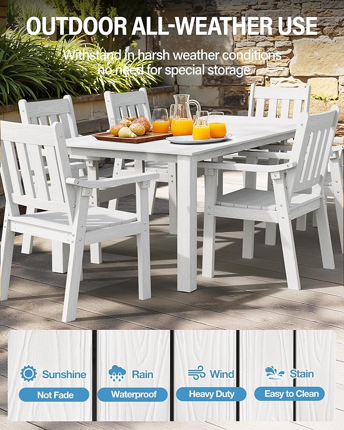 YEFU Patio Dining Chairs Set of 6: All Weather Outdoor Dining Chairs with Wide Curved Seat and Backrest - Outdoor Furniture Plastic for Outside Backyard/Garden/Porch/Deck 350lbs Capacity White