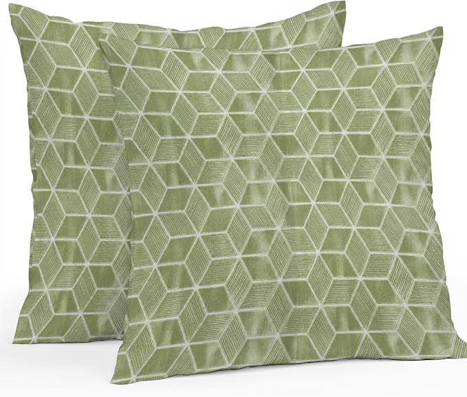 Green Honeycomb Tiling Waterproof Outdoor Pillow Covers Set of 2 Home Decor, Wooden Grain Blocks Pillowcase Patio Pillow Covers for Couch Bench Patio Furniture Garden 18x18in