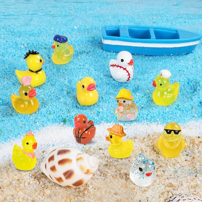 60 Pcs Mini Resin Ducks, Tiny Ducks to Hide, Little Plastic Animal Figurines Small Miniature Figures Bulk Glow in The Dark (Mini Resin Ducks)