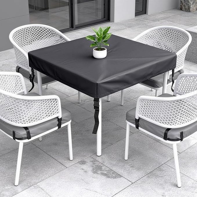 M METERXITY Square Patio Table Cover, 32"L x 32"W x 4"H Rectangular Table Cover for Outdoor Furniture, All-Weather/Waterproof/UV-Resistant, Patio Furniture Protector [Black]
