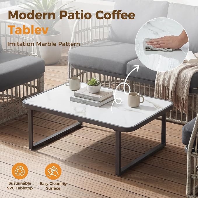 Outdoor Sectional Furniture Set, Patio Wicker Furniture Set, 4 Piece Rattan Patio Conversation Sets, Balcony Loveseat, Outdoor Sofa for Backyard, Garden, Outside, Lawn, Poolside, Grey