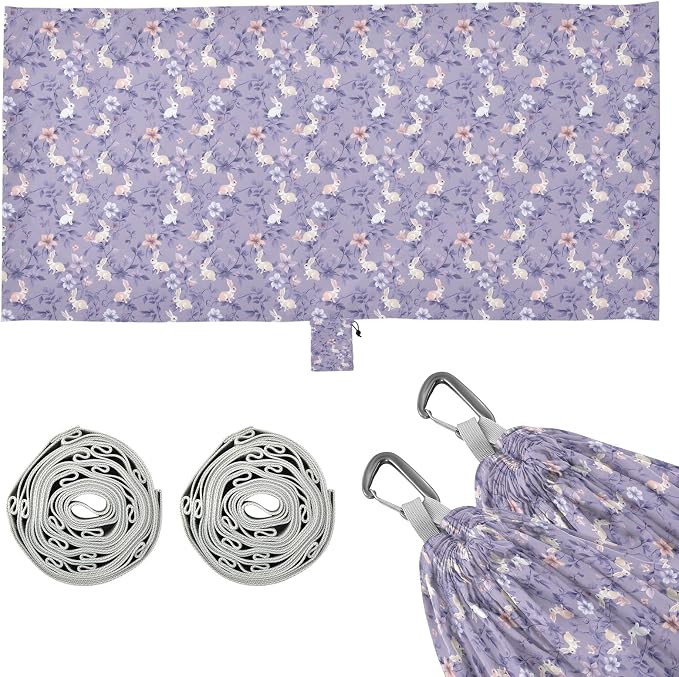 Camping Hammock Outdoor Hammocks for Outside Purple Flower Rabbit Beach Trees Portable Lightweight with Pockets Tree Straps Indoor