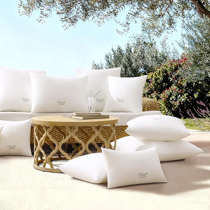 Outdoor Pillows 28 X 28 Pillow Inserts Pack of 4, Water-Resistant Decorative Premium Square Pillow Stuffer Sham Waterproof Pillow for Sofa Couch, Porch Patio Living Room Bedroom Furniture