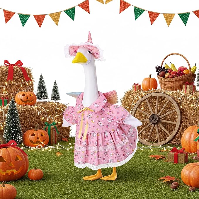 Porch Goose Outfit, 23" Porch Goose Clothes with Strawberry Skirt and Hat for Spring Summer Party Outdoor Patio