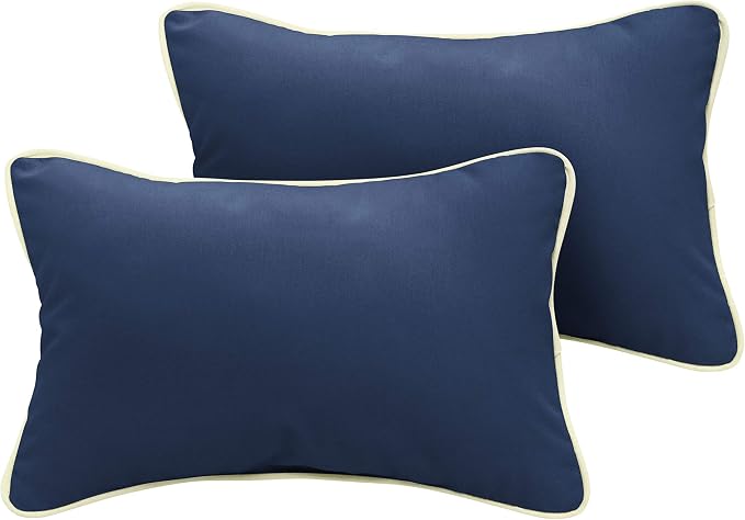 Sorra Home x Sorra Home | Sunbrella Indoor Outdoor Lumbar Pillow | 12 in x 18 in | Canvas Navy & Natural Ivory | Perfect Accent Pillow for Any Space in Your Home!