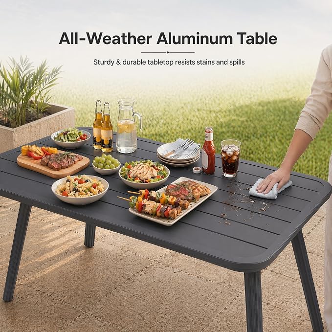 12-Pcs Aluminum Outdoor Dining Set, All-Weather Rattan Patio Furniture Set Include Two 51.2" Rectangular Tables & 10 PE Wicker Chairs with Waterproof Cushions for Backyard Deck Party & Holiday (Grey)