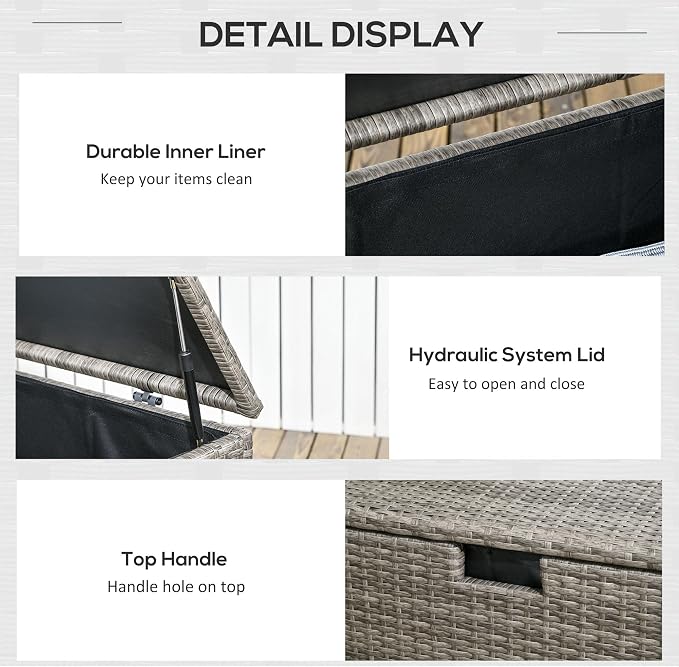 113 Gallon Deck Box, Rattan Outdoor Storage Box, Waterproof Storage Container for Indoor, Patio Furniture Cushions, Pool Toys, Tools, Gray