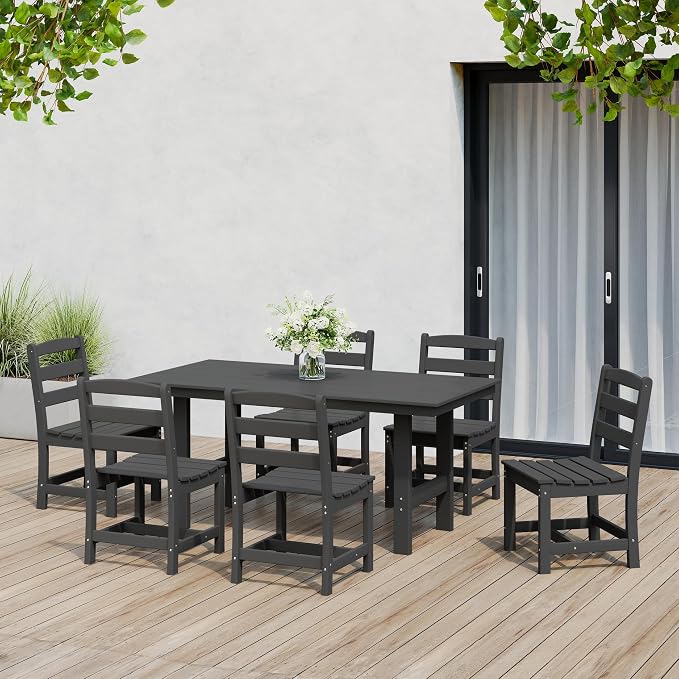 Costaelm Palms 7-Piece HDPE Outdoor Rectangular Patio Dining Table Set with Side Chairs, Gray