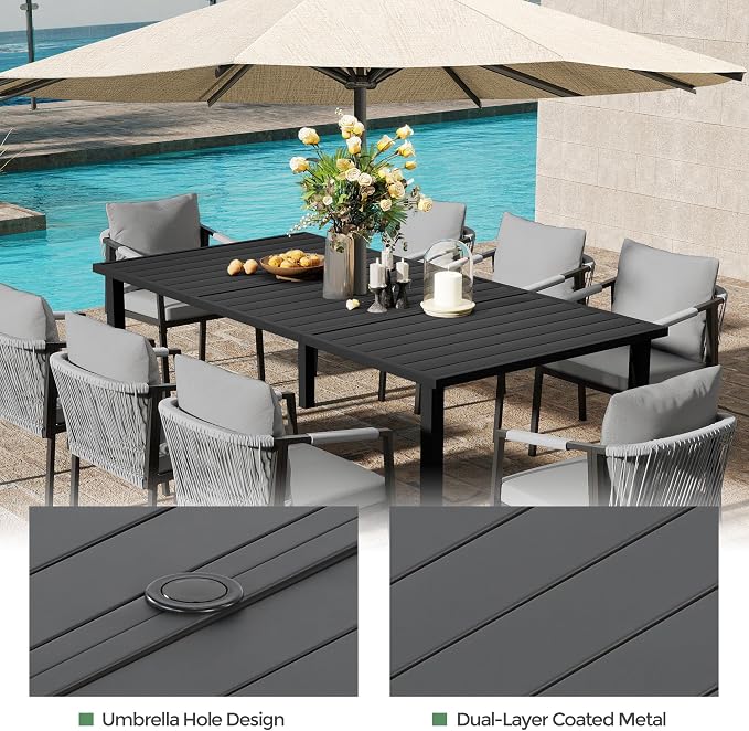Patio Dining Set for 8, Woven Rope Dining Chairs, Cushions, for Lawn Garden | 9-piece patio dining set for 8, woven rope rattan dining table and chairs set, cushions, all-weather for lawn garden