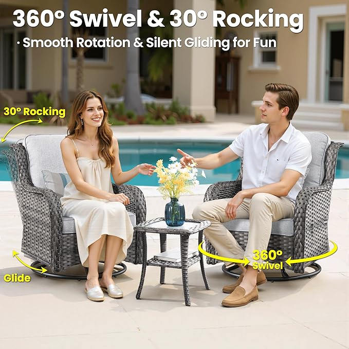 ovios 10 Pieces Patio Furniture Set with Swivel Rocking Chairs, Outdoor Wicker Sofa Couch Comfy Cushions, All Weather High Back Modern Conversation Set, Grey Rattan, Grey