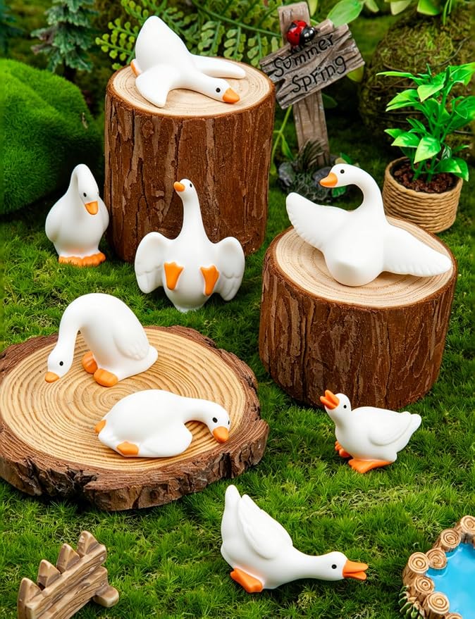21pcs Mini Resin Goose Figurines, Tiny Animal Figurine Bulk | Small Desk Goose Decor for Garden Lawn Yard Micro Landscape Aquarium Potted Ornament DIY Craft
