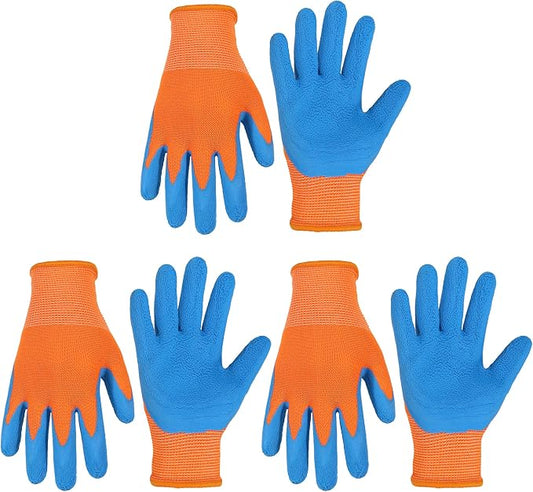 HANDLANDY 3 Pairs Kids Gardening Gloves, Grippy Kids Work Gloves, M | Foam Rubber Coated Children Toddler Garden Yard Work Cycling Outdoor Playing Gloves for Girls Boys