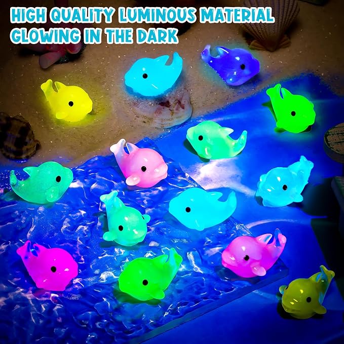 68PCS Luminous Mini Resin Dolphins Tiny Dolphin for Micro Garden | Tiny Dolphin Figurines Glow in The Dark, Cute Miniature Dolphins Animal Statues, Landscape Aquarium Birthday Hidden Game
