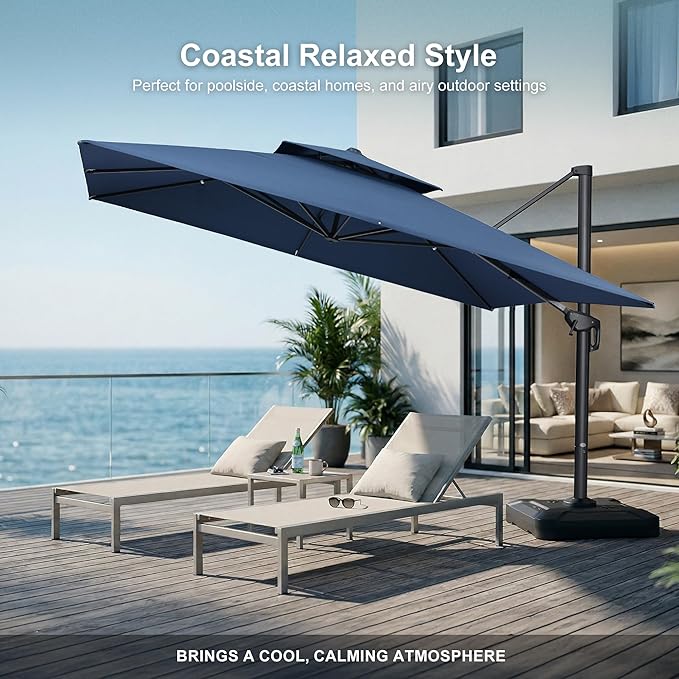 PURPLE LEAF 9' X 12' Double Top Cantilever Patio Umbrella Deluxe Large Outdoor Umbrella Rectangle Offset Umbrella with Fade Resistance for Garden Deck Pool Patio, Ocean Slate