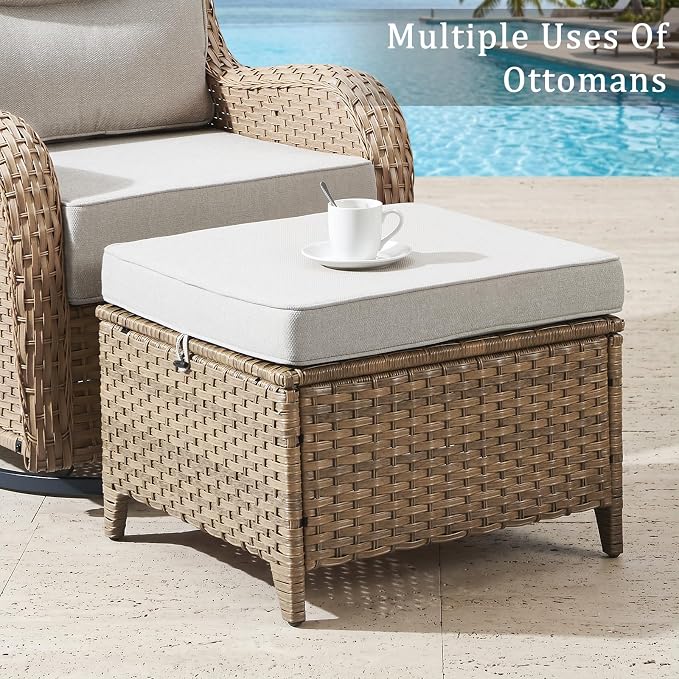 Luxury High Back Outdoor Furniture with 6-Inch Thick Cushions, Patio Furniture Set with Swivel Chairs, 8 PCS Wicker Conversation Set for Porch, Balcony, Deck and Yard
