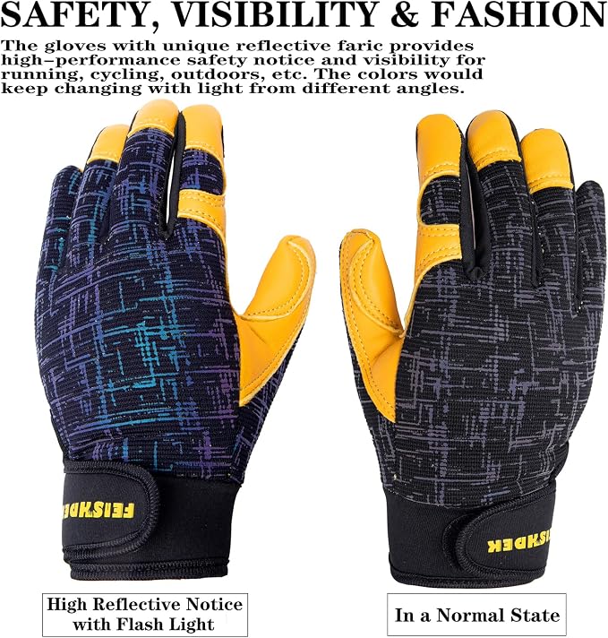 Kids Genuine Leather Work Gloves Age 2-12, Touchscreen, Reflective | Sheepskin Leather, Velcro Design, Breathable, Touch Screen, Garden Work, Safety Gloves for Children, Boys, Girls, Toddlers