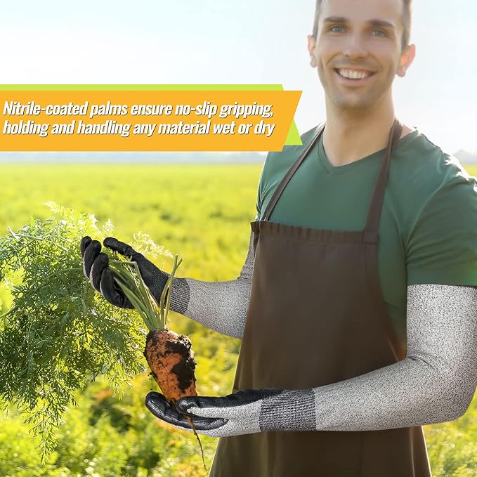 Evridwear Long Sleeve Gardening Gloves for Women & Men | Cut Resistant,Nitrile Coated,Anti-slip,Full Arm Protective Gloves for Poison Ivy,Thorn Proof,Gardening,Farming