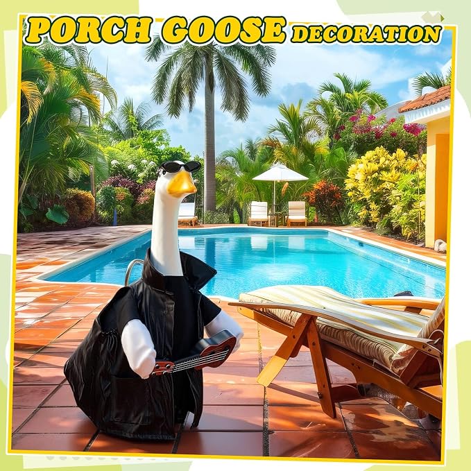 Singer Porch Goose Outfit Guitar Goose Clothes for 23" High Cement or Plastic Geese Costume for Yard Lawn Outdoor Garden Patio Statue Duck Band Musician Rock 80s 90s Hip Hop Mexican Fiesta Decor