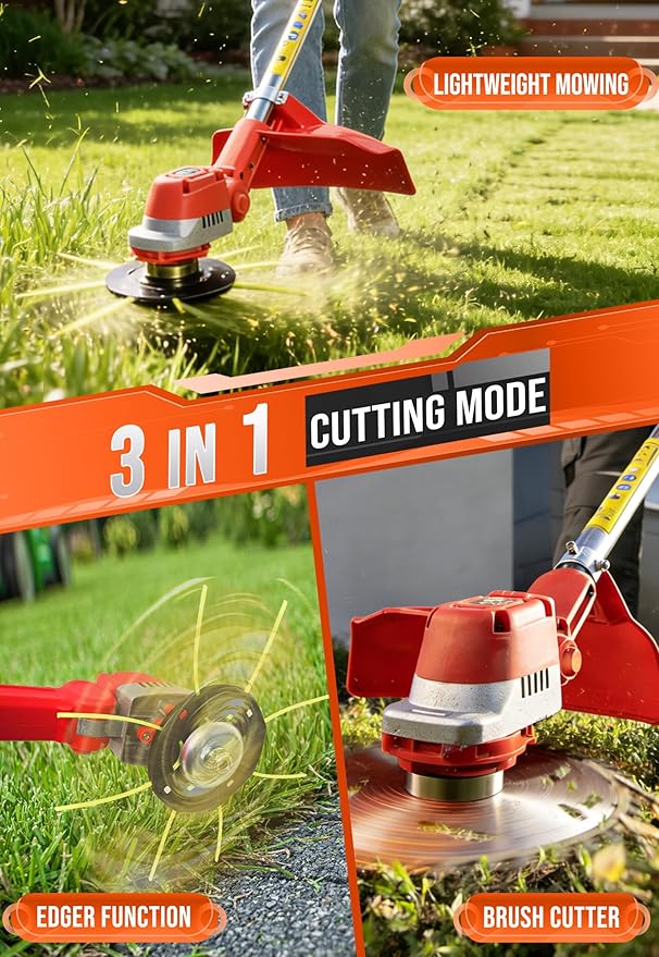 12" Brushless Cordless Weed Wacker, Fits .095" Trimmer Line, 21V Battery Powered Electric Weed Eater with 2X 4.0Ah Batteries, Metal Blade & Shoulder Strap, 3-in-1 Grass Trimmer Brush Cutter lawn edger
