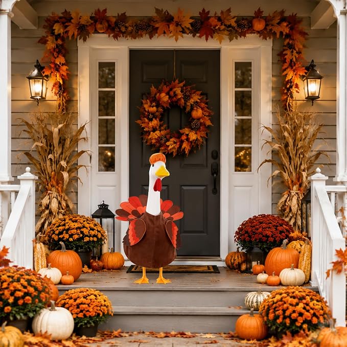 Thanksgiving Goose Outfit Turkey Goose Costume for Outdoor Garden Decor | for 23''H Plastic/Cement Statues, Patio Lawn Yard Decorations