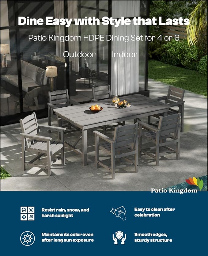 9-Piece HDPE Patio Dining Set for 8, 75.2" Table,Gray | HDPE material, umbrella hole design, weather-resistant patio furniture, perfect for yard, lawn, garden, balcony, deck