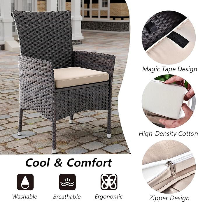 Kullavik 15 Pieces Outdoor Dining Set Patio Rattan Furniture Set,Patio Dining Table and Chairs Set with 12 Chairs and Cushions,Square Glass Tabletop with Umbrella Hole for Patio,Backyard,Sand
