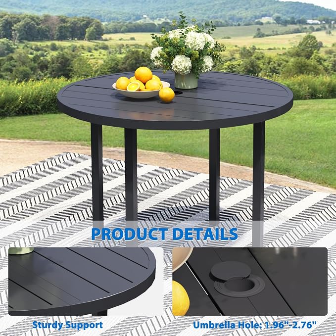 9-Piece Patio Furniture Set, Black Round Patio Table and Light Blue Chairs Set of 8, Outdoor Dining Set with Umbrella Hole for Garden, Yard, Patio