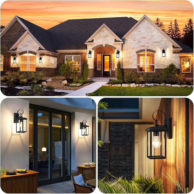 BesLowe 2-Pack Outdoor Wall Light Fixtures, Modern Porch Sconces, Black | Waterproof, Rust-Resistant, Durable Metal with Clear Glass, Standard E26 Socket, Easy to Install