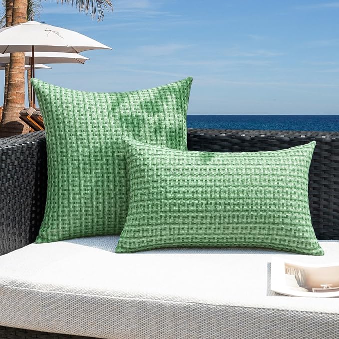 Kevin Textile Outdoor Waterproof 14"x24" Pillow Covers 2 Pack, Sage Green | Water Resistant Weaving Faux Linen Texture Throw Pillow Covers, Outside Decorative Pillowcases for Garden Patio Balcony Couch