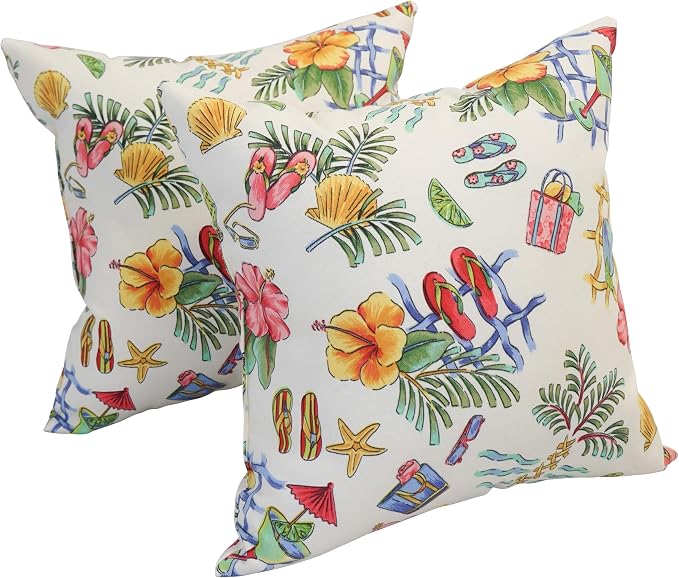 Blazing Needles Square Outdoor Throw Pillow, 17", Beach Luau 2 Count