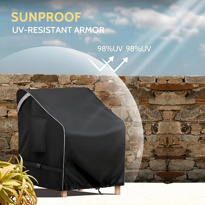 COSFLY Outdoor Patio Chair Covers Waterproof, Heavy-Duty UV-Resistant Furniture Covers, Adjustable Fit with Buckle Straps, Fits Chairs up to 29" W x 30" D x 36" H (2-Pack, Black)