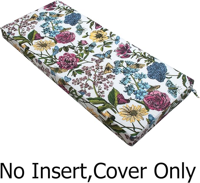 FUNHOME Outdoor Bench Cushion Cover 45 x18 x 3 inch,Water Resistant Cover with Zipper&Ties,Fade-Resistant Slipcover,Patio Porch Swing Cushion Cover Replacement Only,No Insert(Butterfly Flower)