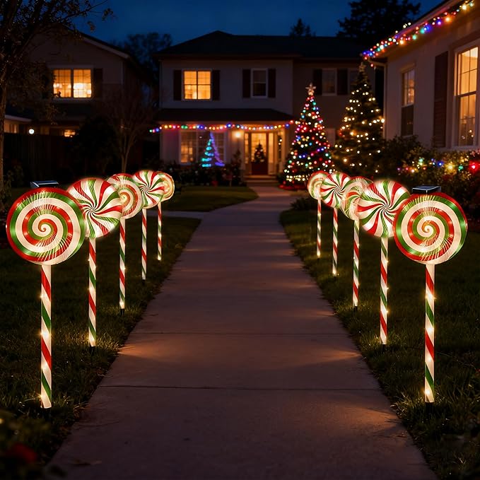 Christmas Lollipop Pathway Lights-5 Pack Solar Powered Outdoor Garden Path Lights Xmas Candy Cane Landscape Lighting Solar Waterproof Decorative Lights Decorations Outside Yard