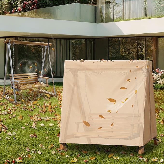 Outdoor Swing Covers for A Frame Patio Swing, 72" L x 55" D x 67" H, A-Frame Swing Cover Waterproof, Porch Patio Swing Canopy Cover, Windproof UV Resistant All Weather Protector - Beige