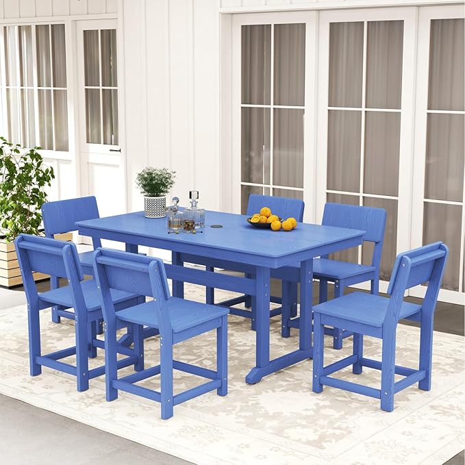 5-Piece HDPE Outdoor Patio Dining Set,Modern Plastic Dining Sets，Patio Table and Chairs Set with Umbrella Hole Cut-Out Table and 4 Chairs Navy