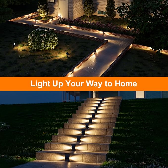 12 Pack Solar Powered Stair Lights Outdoor Waterproof Warm White Lamps for Deck Step Safety Outside Decorative LED for Porch, Sideway, BackYard, Garden, Pool, Easy Installation & All Night Lighting