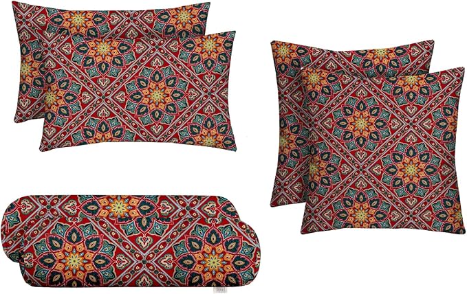 RSH DECOR 6-Pack Pillow Set | All-Weather Spun Fabric | Water & Fade-Resistant | Outdoor Throw Pillows | 20" x 12" Lumbar, 17" Square, & 20" x 6" Neck Roll | Made in USA (Medlo Sonoma)