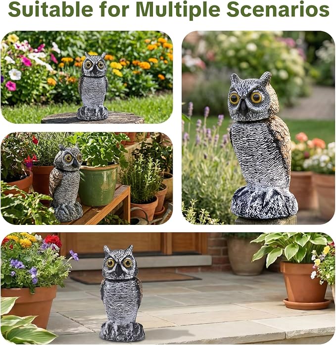 OFFO Fake Owl, Owl Statue for Garden and Yard Decoration, Weatherproof Plastic Rotating Head Outdoor Owl Decor for Porch Pool Patio Yard, 8-Inch Height, Short Ear Owl